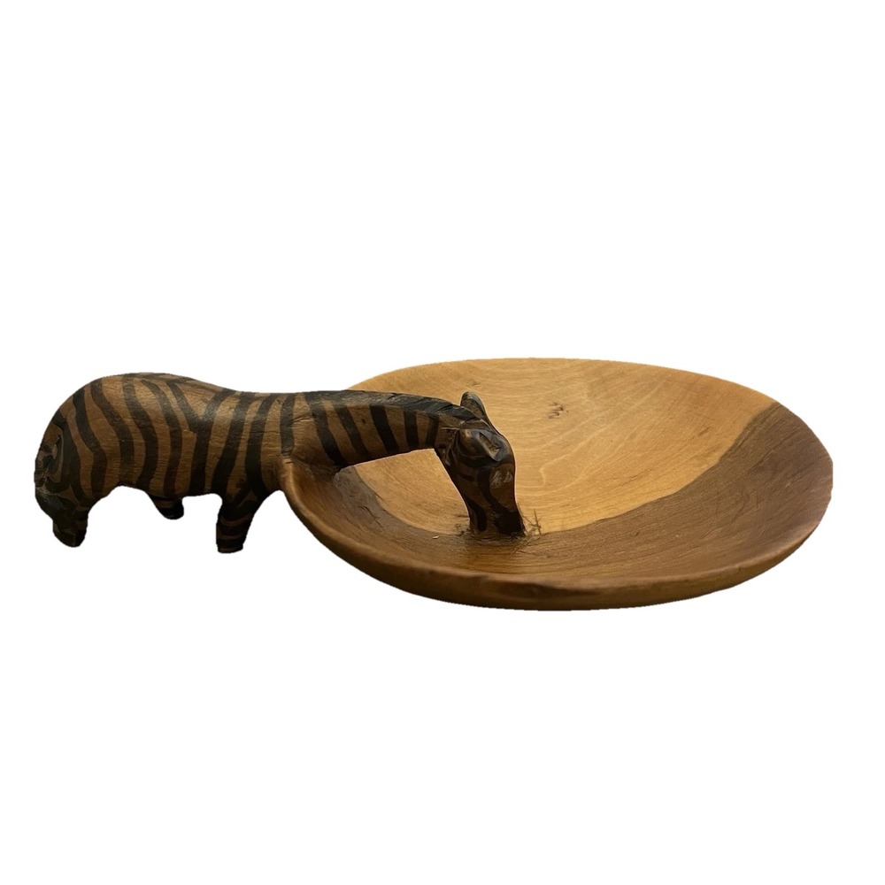 Vintage made in Kenya Hand Painted Hand Carved Wood 8" Zebra Bowl Ethnic African - Picture 2 of 8